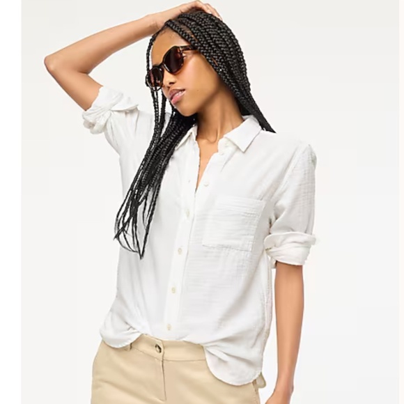 J. Crew Factory Tops - NWT J.Crew Factory White Petite gauze button-up shirt SZ M
